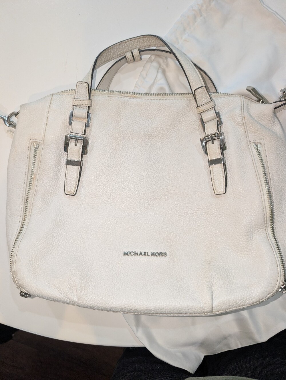 Michael Kors Cream Pebbled Leather Satchel with Crossbody Strap